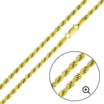 Sterling Silver Yellow Gold Plated Rope Chain 100-4.4MM with Lobster Clasp