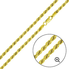 Sterling Silver Yellow Gold Plated Rope Chain 100-4.4MM with Lobster Clasp