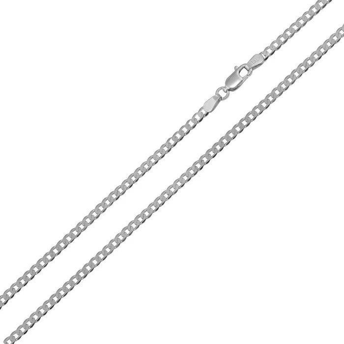 Sterling Silver Rhodium Plated Super Flat curb 1.4mm-040 Chain