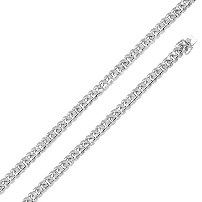 Sterling Silver Rhodium Plated Miami Curb Chain 12.5 mm with Box Lock Closure