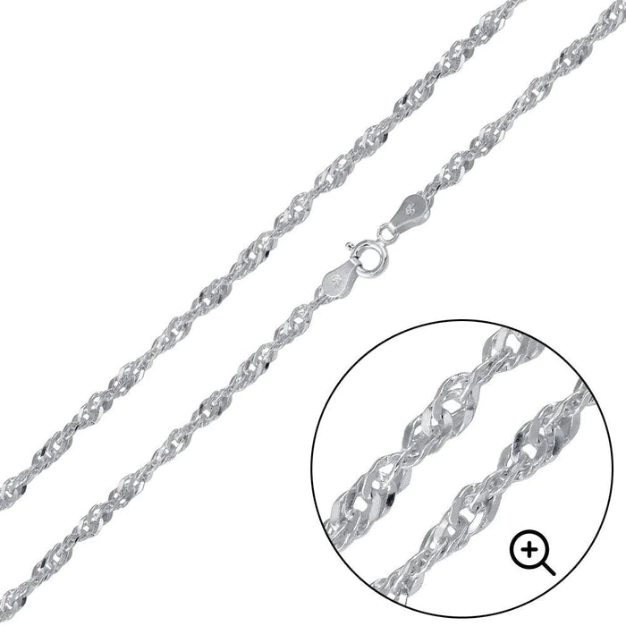 Italian Solid Sterling Silver Singapore Chain 035 - 2MM Elegant Necklace with Spring Ring Clasp Closure