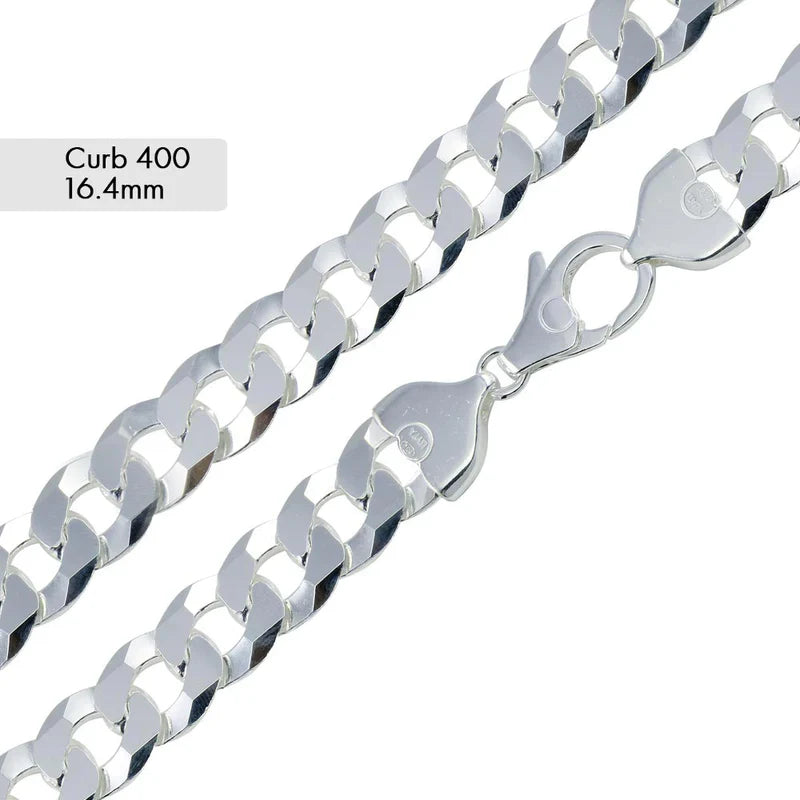 Sterling silver Curb 400-16.4mm Bracelet--8"