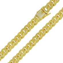 Load image into Gallery viewer, Sterling Silver Gold Plated CZ Encrusted 11.7mm Curb Chain