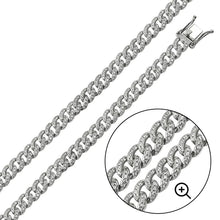 Load image into Gallery viewer, Sterling Silver Rhodium Plated CZ Encrusted 8.9mm Curb Chains