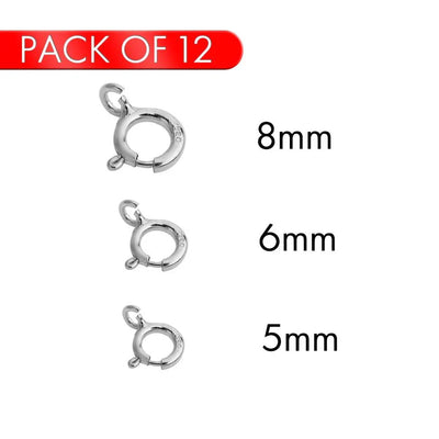 Sterling Silver Rhodium Plated Round Spring Clasp (Pack Of 12)
