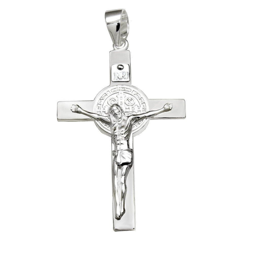 Sterling silver San Benito Crucifix Cross Pendant, Width 27mm, Height 2 Inches