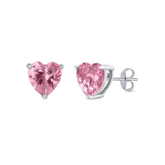 Sterling Silver Rhodium Plated Casting Heart Color CZ Earrings
