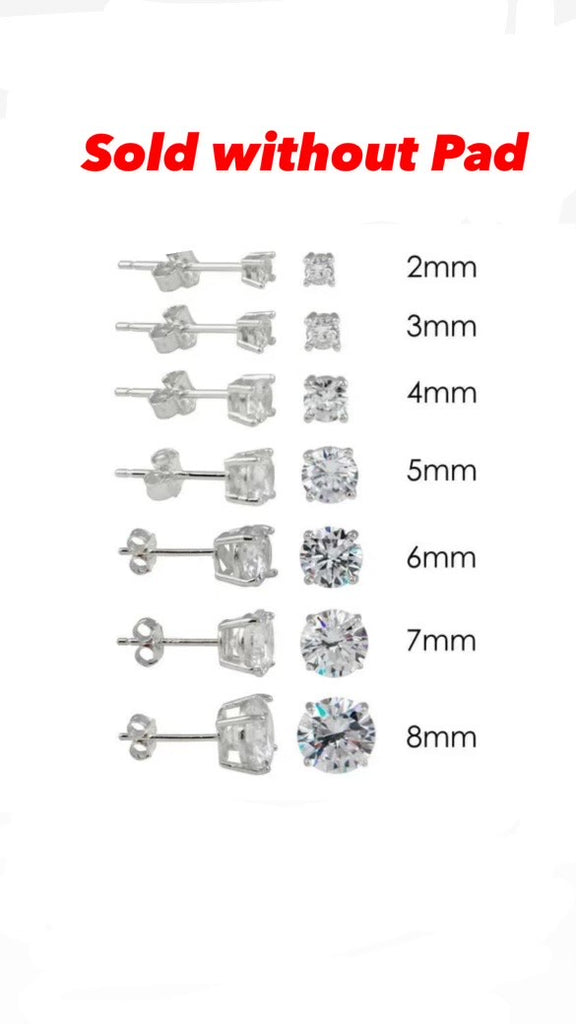 Sterling Silver Rhodium Plated Round Basket Clear CZ Stud Earring (Sold without Pad)