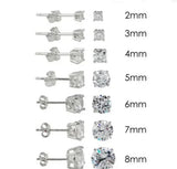 SOLD WITHOUT PAD Sterling Silver Rhodium Plated Round Basket Clear CZ Stud Earring, Size 8mm