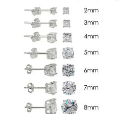 SOLD WITHOUT PAD Sterling Silver Rhodium Plated Round Basket Clear CZ Stud Earring, Size 8mm