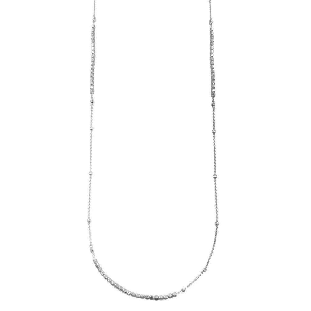 Sterling Silver Rhodium Plated DC Round Bead and Cube Necklace