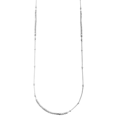 Sterling Silver Rhodium Plated DC Round Bead and Cube Necklace