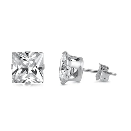 BUNDLE OF 12 PAIRS-Sterling Silver Stamping Square CZ Stud Earring