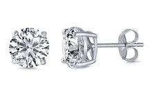 Load image into Gallery viewer, Sterling Silver 4mm Round Cubic Zirconia Stud Earring. Set on High Quality Prong Setting with Rhodium Finish &amp; Friction Style Post