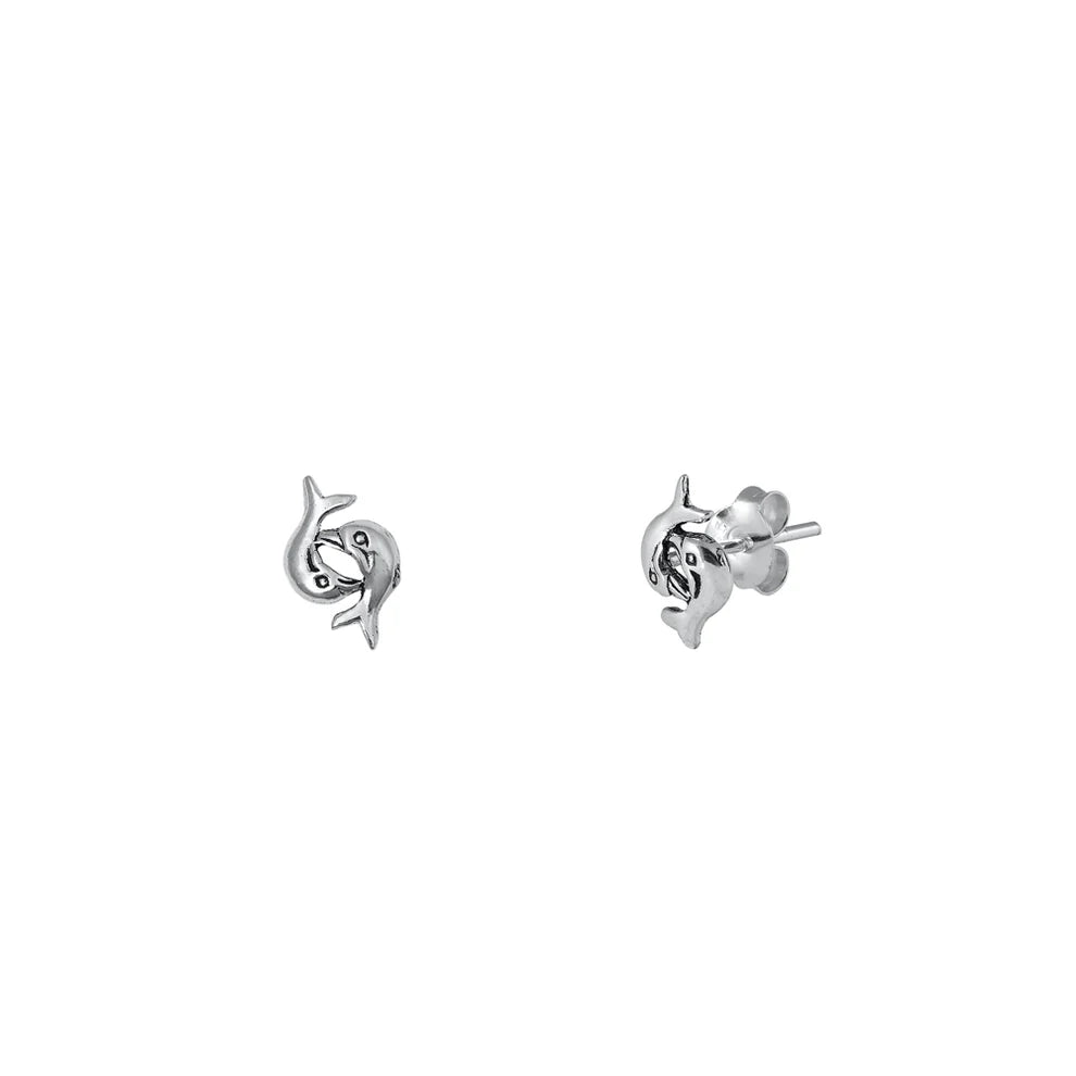 Sterling Silver Dolphin Small Stud Earrings