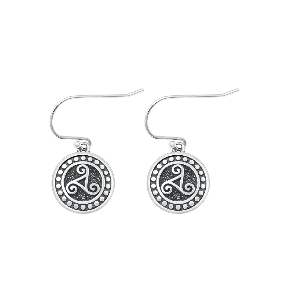 Sterling Silver Oxidized Triskelion Earrings Face Height-13.6mm