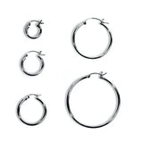 Sterling Silver Elegant 2MM Hoop Earrings with Classy Snap Post Closure, 14MM