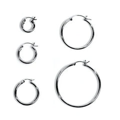 Sterling Silver Elegant 2MM Hoop Earrings with Classy Snap Post Closure, 14MM