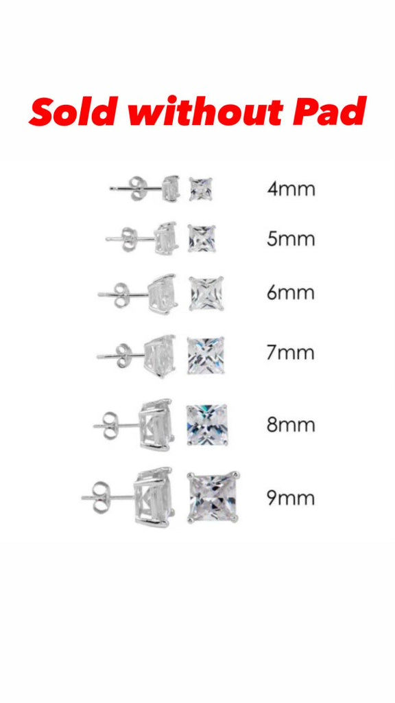 Sterling Silver Rhodium Plated Square Basket Clear CZ Stud Earring(Sold without Pad)