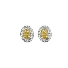 OroTrue 14K Yellow Gold Oval CZ Virgin Mary Screw Back Stud Earring