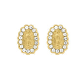 OroTrue 14K Yellow Gold Mini Oval CZ Virgin Mary Screw Back Stud Earring