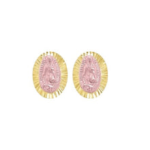 Load image into Gallery viewer, OroTrue 14K Yellow Gold Border With Rose Gold Virgin Mary Screw Back Stud Earring