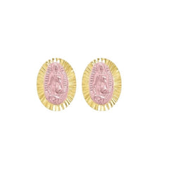 OroTrue 14K Yellow Gold Border With Rose Gold Virgin Mary Screw Back Stud Earring