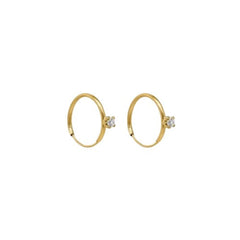 OroTrue 14K Yellow Gold Hoop With A Single CZ Huggie Earring