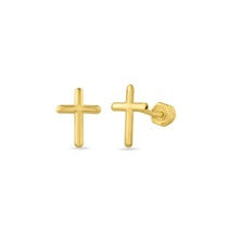 OroTrue 14K Yellow Gold Cross Screw Back Stud Earring
