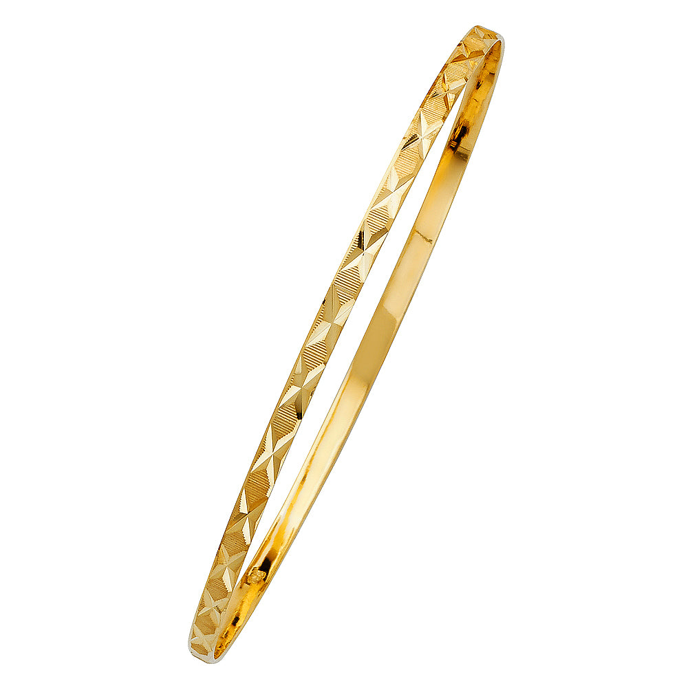 14K Yellow Gold Round 3mm Solid Bangle, Length 7"