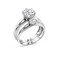 Load image into Gallery viewer, Sterling Silver Rhodium Plated Round CZ Stone Bordered Trios Ring