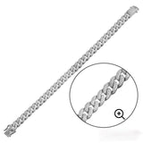 Sterling Silver Rhodium Plated Moissanite Curb 9.5mm Bracelet and Necklace