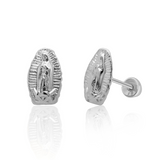 SilaDore Sterling Silver Rhodium Plated Small Virgin Mary Screw Back Earring