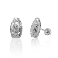 SilaDore Sterling Silver Rhodium Plated Large Virgin Mary Screw Back Earring