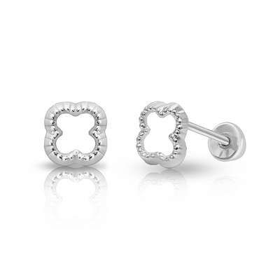 SilaDore Sterling Silver Rhodium Plated Clover Silouette Screw Back Earring