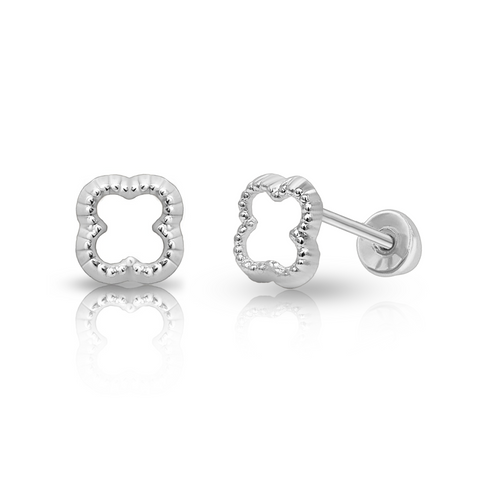 SilaDore Sterling Silver Rhodium Plated Clover Silouette Screw Back Earring