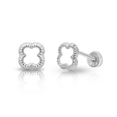 SilaDore Sterling Silver Rhodium Plated Clover Silouette Screw Back Earring