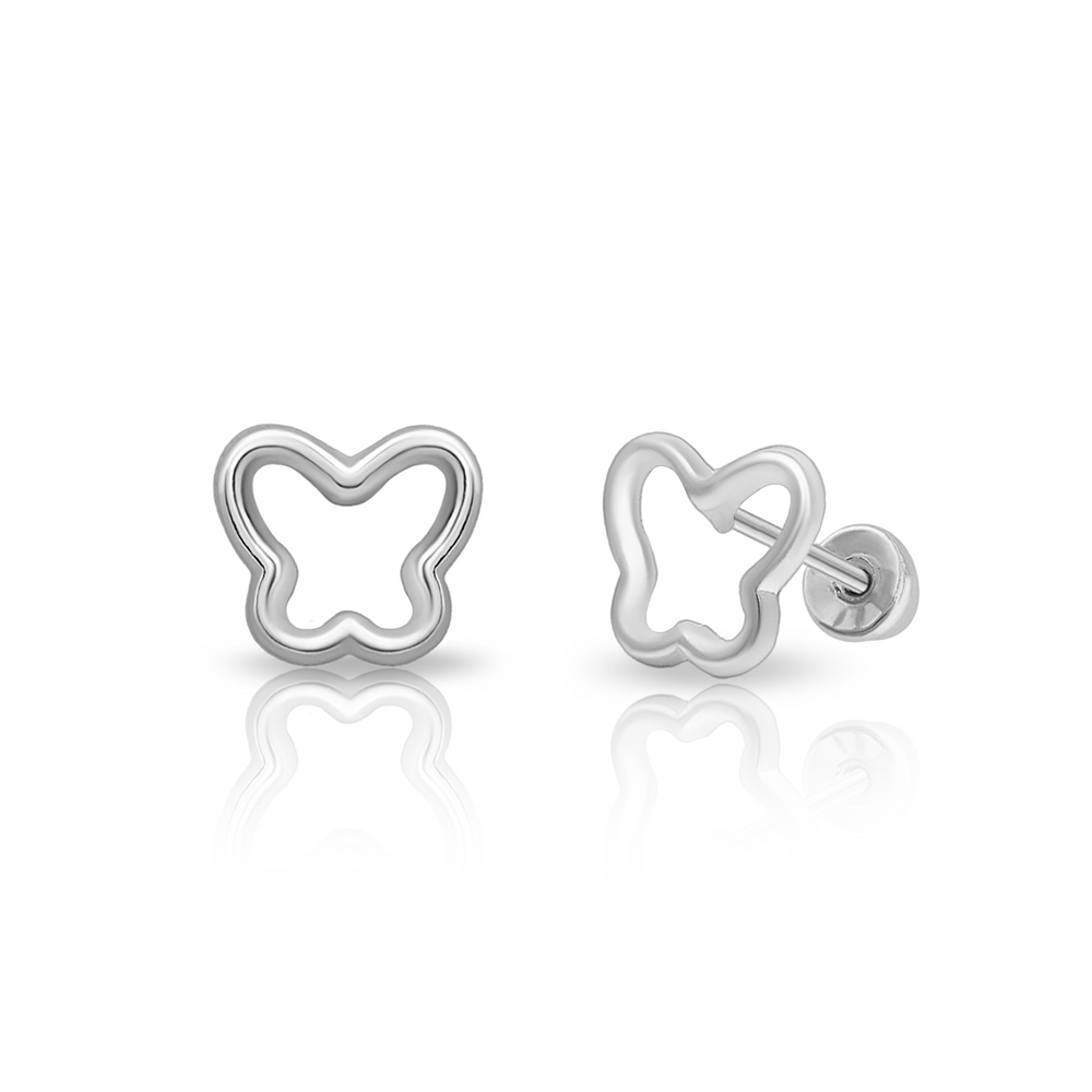 Sterling Silver Rhodium Plated Butterfly Silhouette Screw Back Earring
