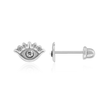 Load image into Gallery viewer, SilaDore Sterling Silver Rhodium Plated CZ Eye Screw Back Earring
