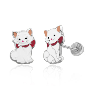 SilaDore Sterling Silver Rhodium Plated Cat Enamel Screw Back Earring