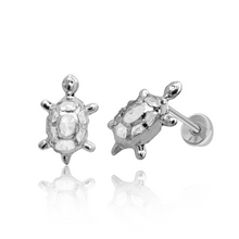Load image into Gallery viewer, SilaDore Sterling Silver Rhodium Plated Turtle Screw Back Earring