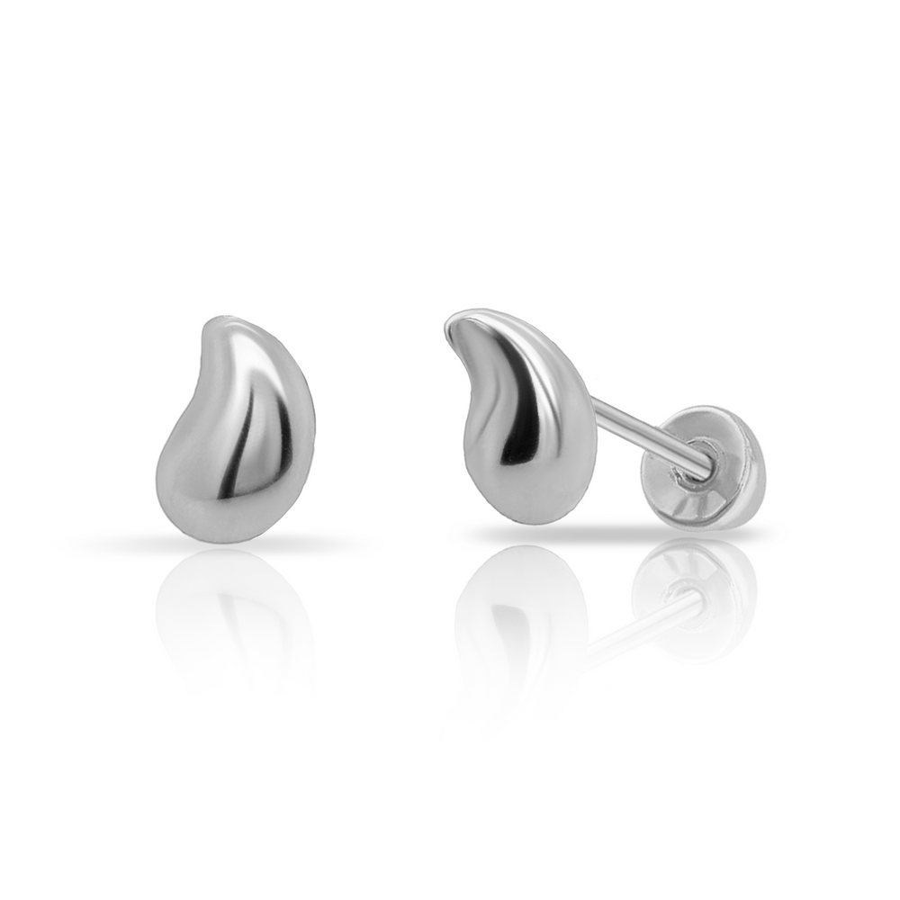 Sterling Silver Rhodium Plated Large Tear Drop Screw Back Earring