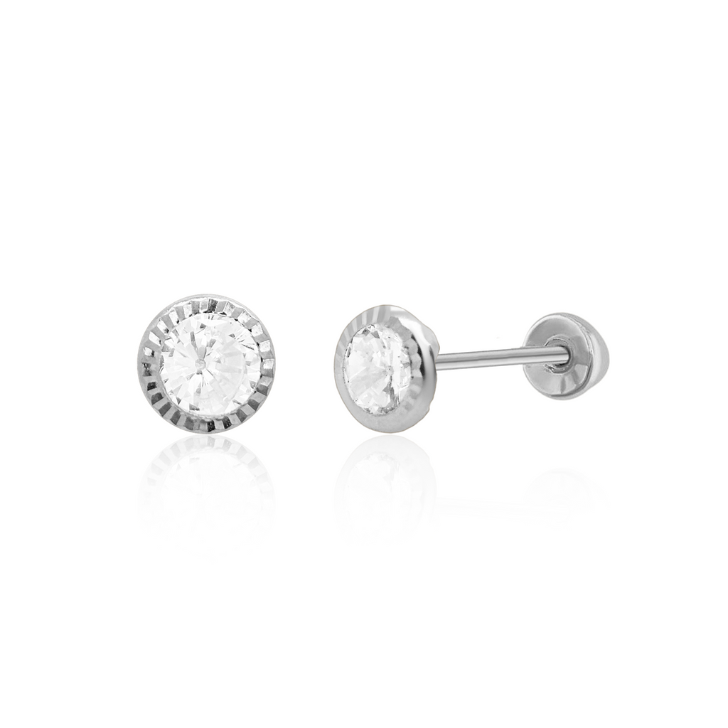 SilaDore Sterling Silver Rhodium Plated Round Bezel Screw Back Earring