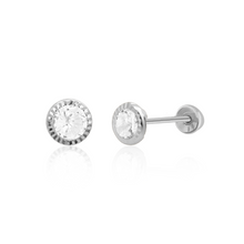 Load image into Gallery viewer, SilaDore Sterling Silver Rhodium Plated Round Bezel Screw Back Earring