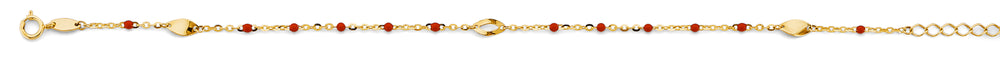14K Yellow Gold Red Enamel Bead Bracelet And Anklet