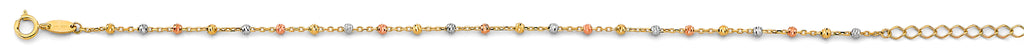 14K Tri Color Gold Fancy DC Bead Bracelet And Anklet