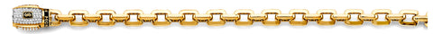 14K Yellow Gold CZ Lock Fancy Hollow Link Monaco Bracelet