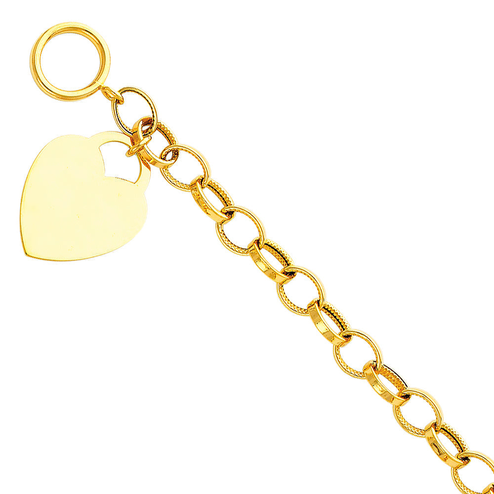 14K Yellow Gold Light Hollow Bracelet With Heart Pendant