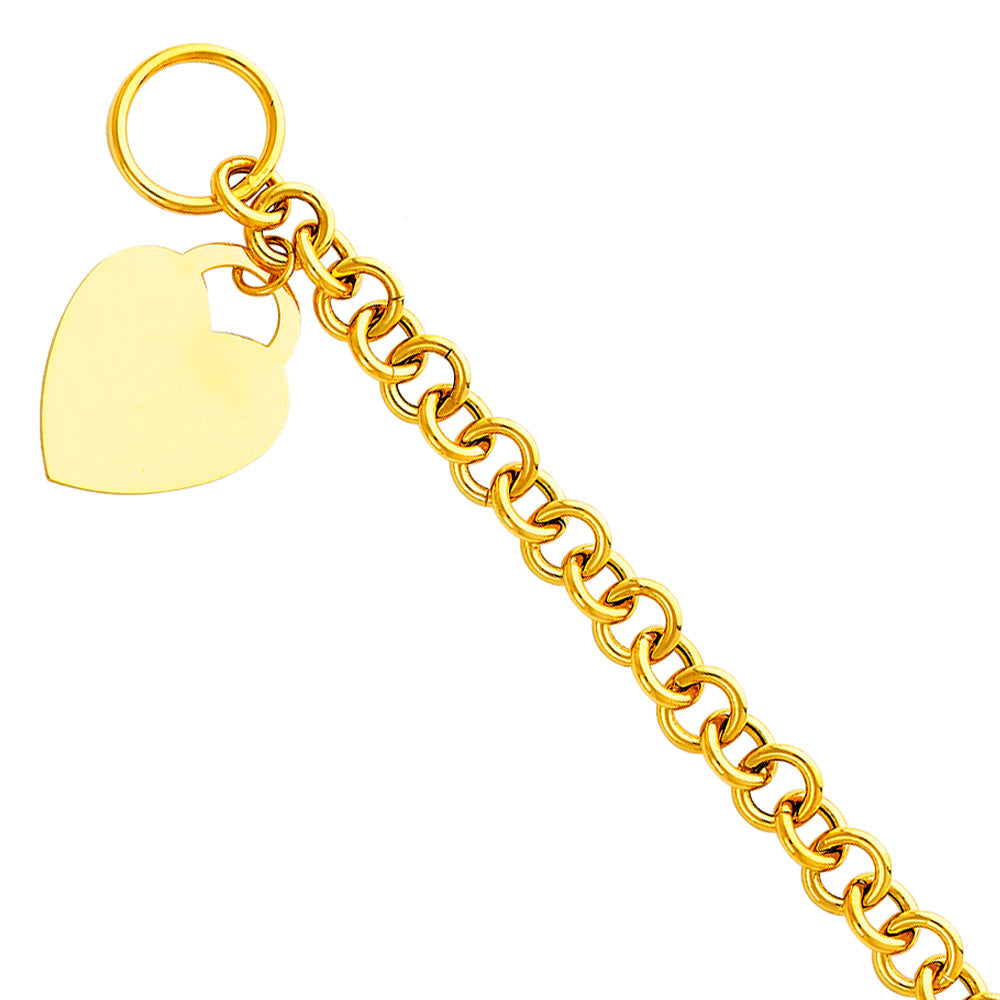 14K Yellow Gold Heart Pendant Light Hollow Bracelet