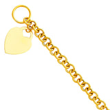 14K Yellow Gold Heart Pendant Light Hollow Bracelet